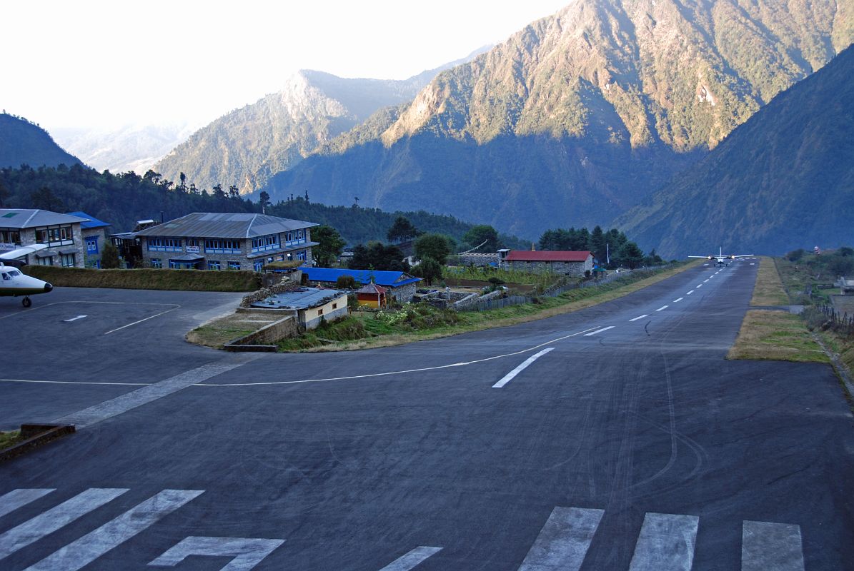 Lukla To Namche Bazaar 05 Planes Land Uphill At Tenzing Hillary Airstrip In Lukla